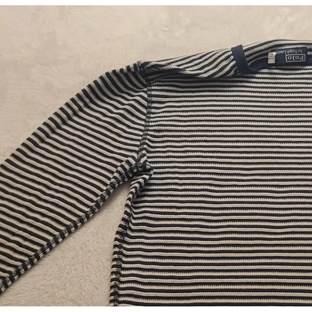 Polo Ralph Lauren Men's Large Blue White Striped Waffle Knit‎ Thermal Shirt L/S